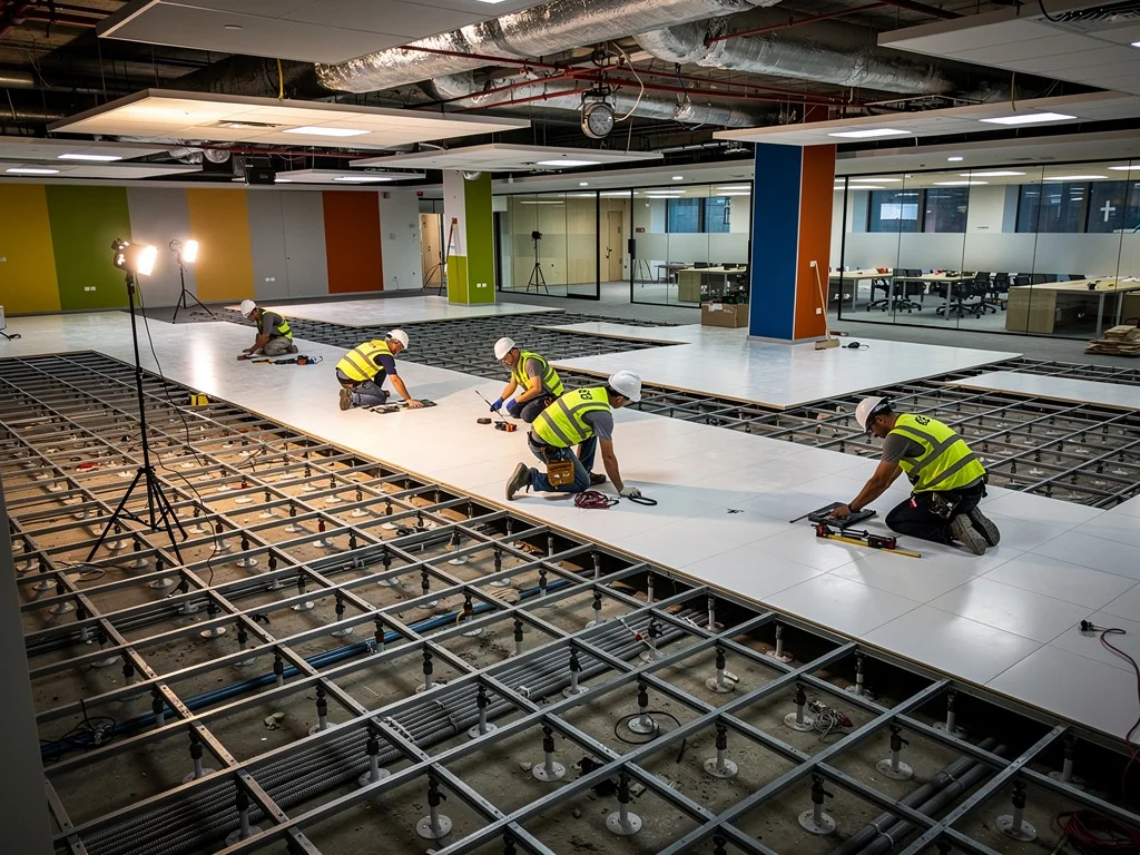 Raised access flooring installation in Denton